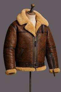 Chaqueta de Piel de Oveja de Diseño para Hombre, Prenda Exterior de Lujo, Chaqueta de Piel de Oveja Estilo Shearling, Cálida y Resistente - Product Image 4