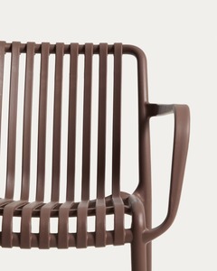 Chaise de salle à manger d'extérieur en métal moderne, design minimaliste, accoudoirs empilables, finition marron - Product Image 5
