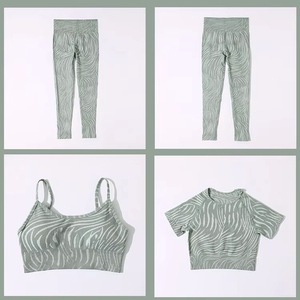 Ensemble de sport pour femme en tricot de spandex et polyester, respirant, sans couture, comprenant un crop top à col rond et un legging d'entraînement - Product Image 3