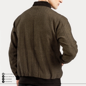 <b>Men's</b> <b>Herringbone</b> Wool Blend Bomber <b>Jacket</b> Zipper Closure Turn-down Collar Casual Autumn Wear Regular Fit <b>Jacket</b> - Product Image 4