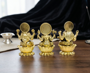 Idole longue en laiton pur plaqué Jaipur Metals, représentant Lotus, Lakshmi, Ganesh et Saraswati |   Artisanat métallique |   Fait main et respectueux de l'environnement |   Feng Shui | - Product Image 4