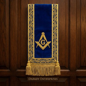 Écharpe de Maçonnerie personnalisée avec broderie fil de soie, Écharpe de Past Master brodée à la main, Écharpe blanche avec franges argentées, Régalia de Loge - Product Image 5