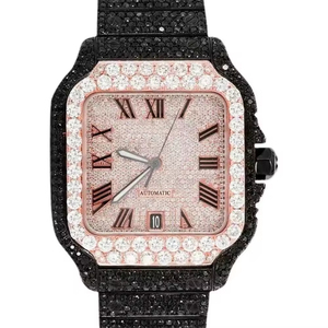 Reloj Clásico de Lujo con Cuarzo, Esfera Rosa con Diamantes Moissanite VVS, Correa de Diamantes Negros, Acero Inoxidable, 41 mm, Resistente al Agua - Product Image 2
