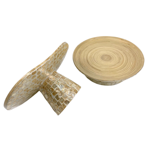 Pedestal con incrustaciones de Capiz de bambú redondo Irregular hecho a mano, elevador de servicio decorativo para el hogar, cocina, fiesta, decoración de eventos - Product Image 6