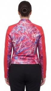 Blouson Moto Asymétrique Coupe Slim en Peau de Mouton Imprimé Floral Rouge pour Femme, Coupe-Vent et Écologique, Vente en Gros - Product Image 2