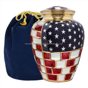 <b>Large</b> Adult Patriotic Flag Cremation <b>Urn</b> American Style Metal Human Ashes Storage Vase - Product Image 2