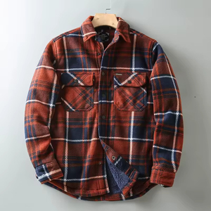 Chemise-veste en flanelle sherpa vintage de haute qualité pour hommes, grande taille, à carreaux, doublure épaisse pour la saison d'automne, service OEM disponible - Product Image 4