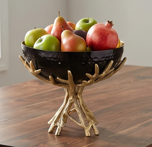 Bol décoratif en corne de cerf noir doré de qualité supérieure avec finition martelée, idéal pour la présentation sur table, artisanat métallique fait main - Product Image 3
