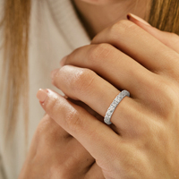 Bague de mariage en or 14 carats avec diamants ronds et bord festonné, bague éternité complète, bijou de luxe empilable pour anniversaire