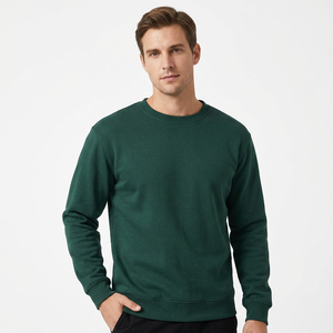 เสื้อสเวตเชิ้ตคอกลมแขนยาวผู้ชาย ผ้าฝ้าย สีพื้น ทรงปกติ สวมใส่สบาย ผ้าถัก คอโอ ป้องกันการหดตัว สีดำ สีเขียว สีเทา - Product Image 4