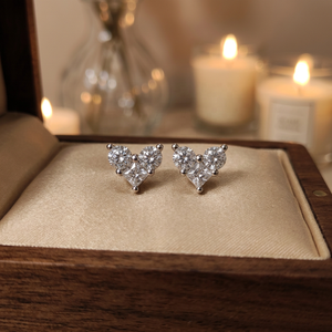 Pendientes de Diamantes en Forma de Corazón, Corte Princesa, Engaste de Garra, Chapados en Rodio, Joyería de Boda para Mujer, Estilo Clásico - Product Image 4