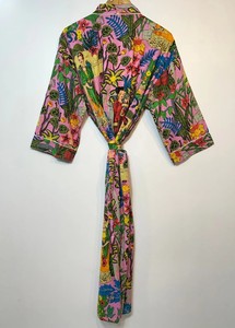 Robe de Demoiselle d'Honneur Imprimée au Bloc, Peignoir d'Été en Coton, Kimono - Product Image 4