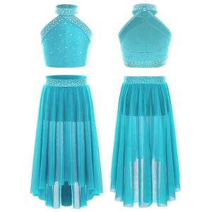 Tenue de danse longue pour filles de 6 à 16 ans, fabricant de vêtements de scène, ensemble veste et jupe pour la danse lyrique, la louange, la danse moderne, les compétitions - Product Image 4