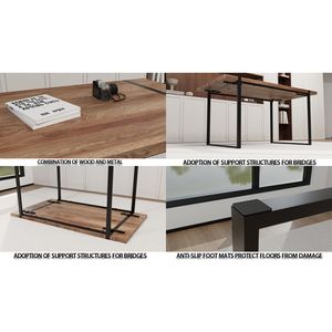 Moderno industriale 59 \ "tavolo da pranzo rettangolare 1.5 \" spesso MDF in legno naturale gambe in metallo nero per 4-6 persone cucina a casa - Product Image 6