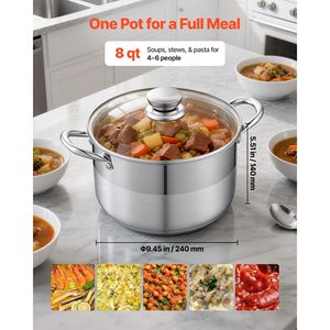 หม้อสต็อกสแตนเลสขนาด 8 ควอร์ต พร้อมฝาแก้ว ปราศจากสาร PFOA และ PFAS ใช้ได้กับเตาแก๊ส สำหรับทำซุปและน้ำสต๊อก - Product Image 5