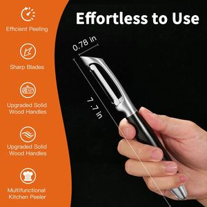 Pelador de Cocina Multifuncional de Acero Inoxidable 304 con Mango de Madera Sólida y Cuchilla Afilada y Duradera para Pelar Frutas y Verduras sin Esfuerzo - Product Image 1