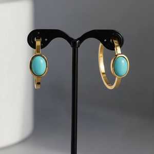 Boucles d'oreilles créoles Sleeping Beauty turquoise en argent sterling 925 plaqué or 14 carats, style minimaliste bohème, bijoux pierre de naissance de décembre - Product Image 3