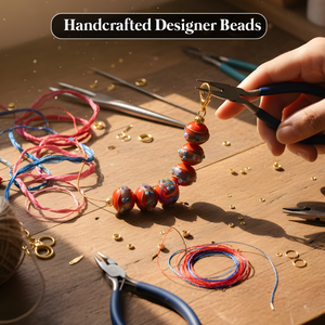 Cuentas de Vidrio Lampwork Rojas de 16 mm |   Cuentas de Diseño Floral Estilo Murano |   Hilo Artesanal de 8 Pulgadas para la Creación de Joyería DIY EXCEL - Product Image 6