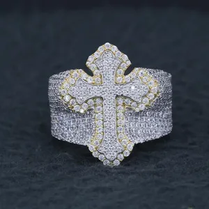 Iced Out Cross Moissanite Diamond Gold plated <b>Ring</b> Wide Band Pavé Jewelry <b>Statement</b> <b>Ring</b> for Men - Product Image 1