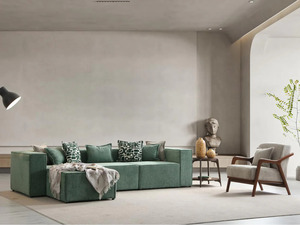 Luxury Solid Teak Wood Living Room Furniture <b>Set</b> Modern Green Fabric Modular <b>Sofa</b> 3 1 Seater Ottoman Coffee Table Villa - Product Image 6