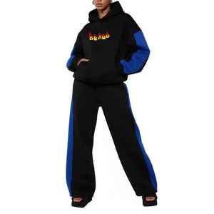 Conjunto de Sudadera con Capucha y Pantalones de Forro Polar Unisex para Mujer, Estilo Urbano, Lavado Ácido, Color Liso, Novedad 2025, de Gran Venta, con Insignia Personalizada - Product Image 3