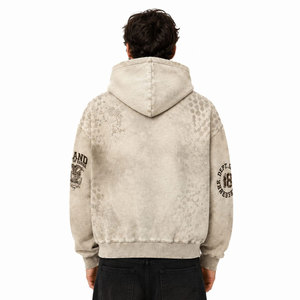 Sweat à capuche zippé vintage pour homme, 100% coton French Terry, teint en pièce, coupe oversize, logo imprimé sur le devant, style automne - Product Image 3