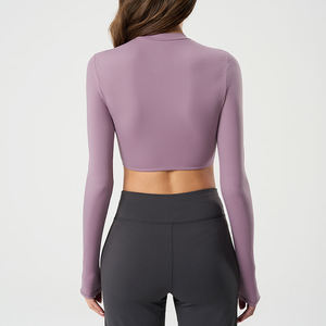 Veste de yoga pour femme, couleur unie, manches longues, effet seconde peau, pour le sport et l'extérieur, vente en gros - Product Image 4