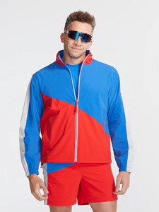 <b>Men's</b> Color Blocking Sporty Track <b>Jacket</b> Set Red Blue White <b>Summer</b> Quick Dry Woven Turn-Down Collar Full Sleeve Shorts Sets - Product Image 1