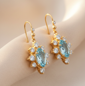 Vente en gros de boucles d'oreilles pendantes longues en argent sterling 925 avec topaze bleue hydro, plaquées or 18 carats et serties de zirconiums cubiques, bijoux fins, cadeau pour elle - Product Image 3