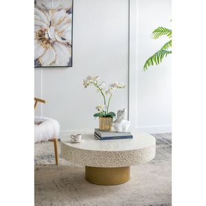 Tavolino da Caffè Cream Capiz '35x35x16' con Base a Piedistallo Dorato Design Unico - Product Image 2