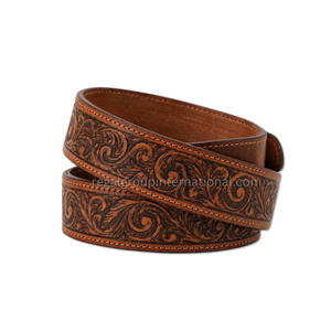 Nouvelle Arrivée Ceinture en Cuir Western Cowboy pour Hommes et Femmes, Ceinture Vintage Marron à Motifs Floraux et Sangle Gaufrée Effet Croco avec Boucle Argentée - Product Image 2