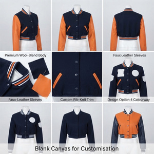 Veste de baseball pour femme REDDITO, bleu marine et orange, en laine, manches longues, logo lettre L brodé, col à capuche, longueur normale, imperméable - Product Image 4