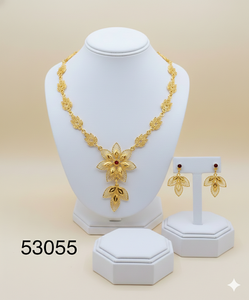 Elegante Juego de Collar y Pendientes de Cadena de Cuerda de 16 Pulgadas con Diseño de Hoja y Circones Chapados en Oro Natural Sólido para Mujer, Modelo 53057 - Product Image 4