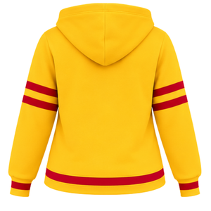 PDK Women Fleece Hoodie Yellow Gold Red Open Book <b>Candle</b> 1923 Varsity Stripes Hooded Pullover Sweatshirt Ribbed Cuffs Hem Top - Product Image 4