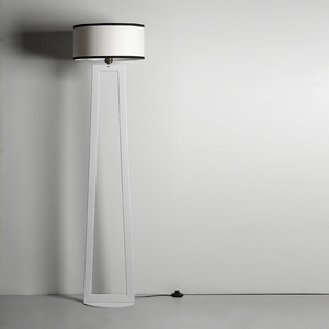 Minimalist White Floor Lamp Nordic Standing Light Geometric Metal <b>Frame</b> Drum Fabric Shade Modern Living Room Lighting - Product Image 1