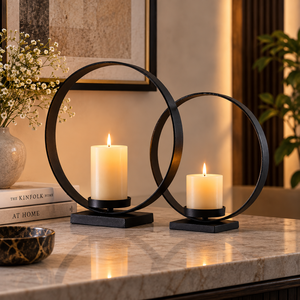 Ensemble élégant de porte-bougies en métal noir |   Centre de table décoratif pour salon, chambre à coucher, salle à manger, décoration de la maison, cadeau - Product Image 4