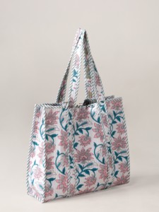 OEM Assorted Floral Quilted Cotton Tote <b>Bag</b> - Eco-Friendly Boho <b>Reusable</b> Shopper Handbag - Product Image 2