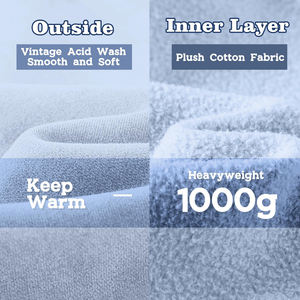 เสื้อฮู้ดสีฟ้าอ่อนแบบยูนิเซ็กซ์ ทรงโอเวอร์ไซส์ ผ้าฝ้ายฟลีซ 100% สีพื้น สวมใส่สบายๆ สำหรับฤดูใบไม้ร่วง มีกระเป๋าปักลาย - Product Image 4