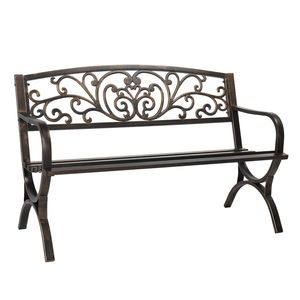 Panca in ferro bronzato da 50 pollici con schienale a farfalla e gambe incrociate, design antico, mobili in metallo per esterni per patio, ingresso, giardino, parco, hotel, centri commerciali - Product Image 1