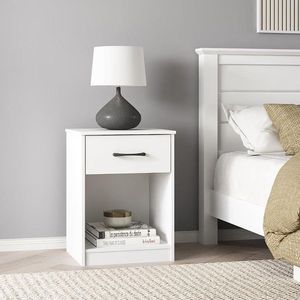Modern Luxury <b>White</b> Nightstand with 1 Drawer Solid Wood & MDF <b>Bedside</b> <b>Table</b> (2 Pack) - Product Image 4