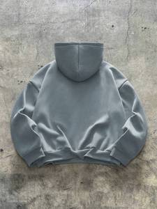 Sweat à capuche homme en molleton épais délavé bleu-gris, coupe oversize, avec empiècements, logo frontal, style streetwear décontracté, automne-hiver - Product Image 3