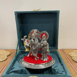 Rádha Krishna Plateado en Plata con Pavo Real Lateral y Caja de Regalo - Product Image 2