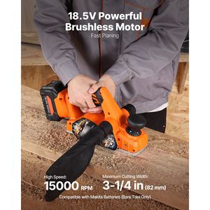 Raboteuse à bois sans fil 220V avec moteur sans balais, largeur de coupe de 3 1/4 pouces, 15000 tr/min, raboteuse électrique à main, profondeur de coupe réglable - Product Image 2