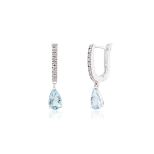 Hot Sale Best Quality Aquamarine & Diamond 14K Real White Gold Small Hoop Charm <b>Earrings</b> March Birthstone Customized Jewelry - Product Image 3