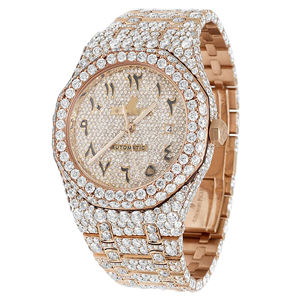 Montre à quartz pour homme en acier inoxydable avec cadran rond, style hip-hop, sertie de moissanite et de diamants VVS, bracelet de 20 mm, verre - Product Image 2