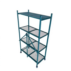 Étagère de rangement pliable à 3 niveaux en treillis métallique avec roulettes, unité d'étagère en fer réglable sans boulons - Product Image 1
