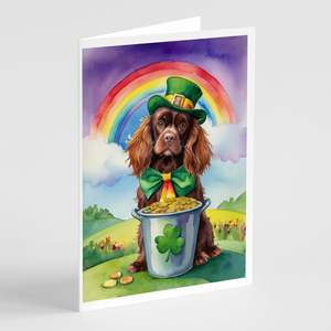 Whimsical Sussex Spaniel St Patrick's Day Tarjetas de felicitación Paquete de 8 A7 Tamaño 5x7 Tarjetas de notas en blanco con sobres - Product Image 1