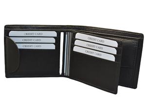 Manbang — portefeuille trois volets en cuir véritable pour hommes, porte-monnaie Rfid, personnalisé, Design court, mince - Product Image 3