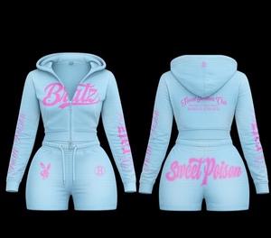 Ensemble de sport urbain 2 pièces pour femme 2026 : T-shirt à capuche à manches longues et short longueur genou, respirant et anti-boulochage - Product Image 2