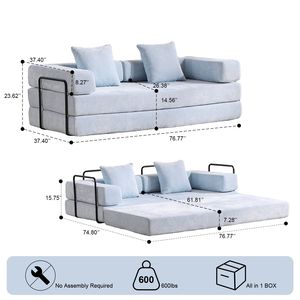 Divano Letto Convertibile Comodo con Supporto Lombare a Cuscino e Braccioli, Futon Lounge Sleeper C-Product - Product Image 3